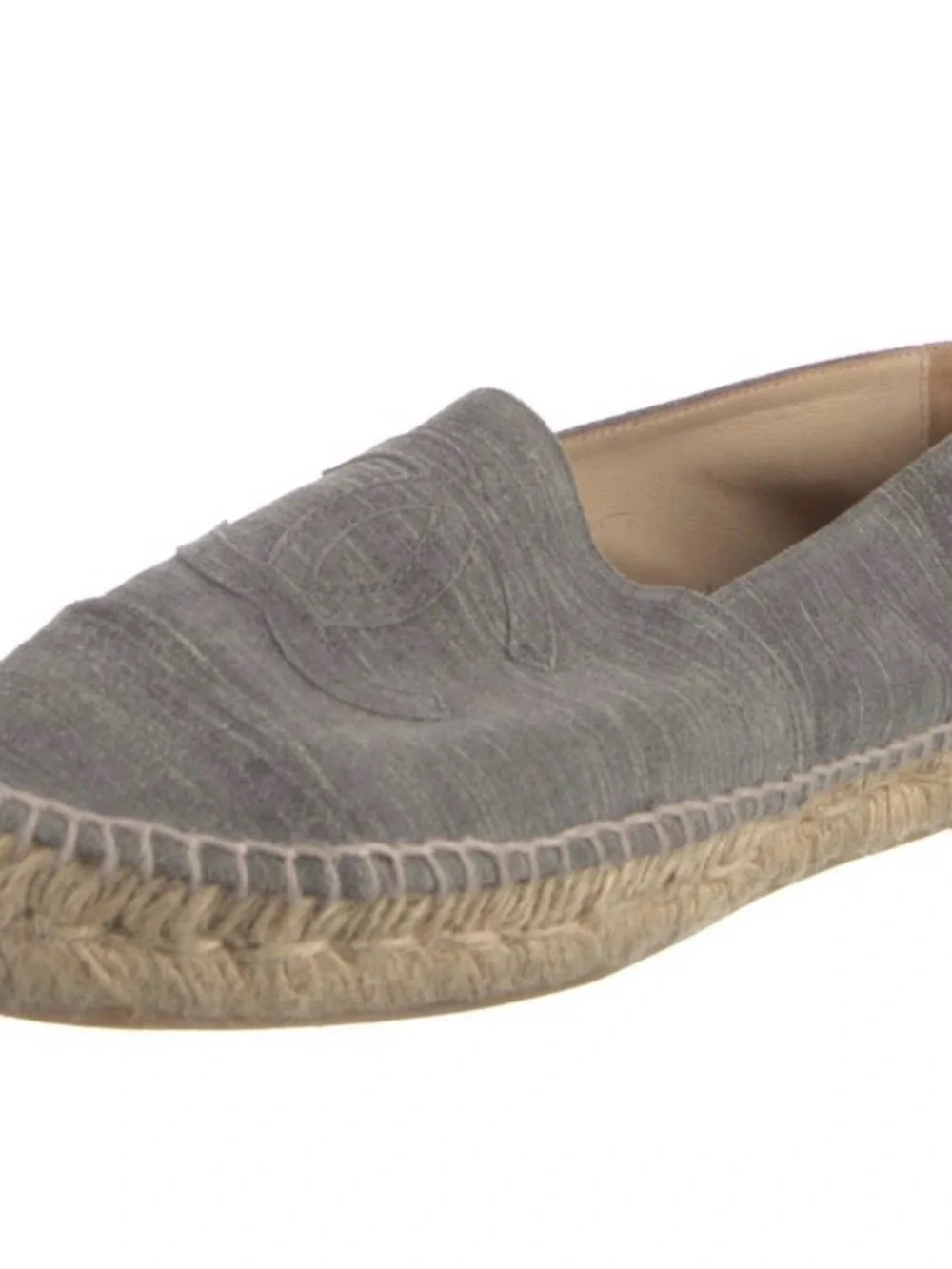 CHANEL Gray Canvas CC Espadrille Flats Shoes Size 40 Authentic